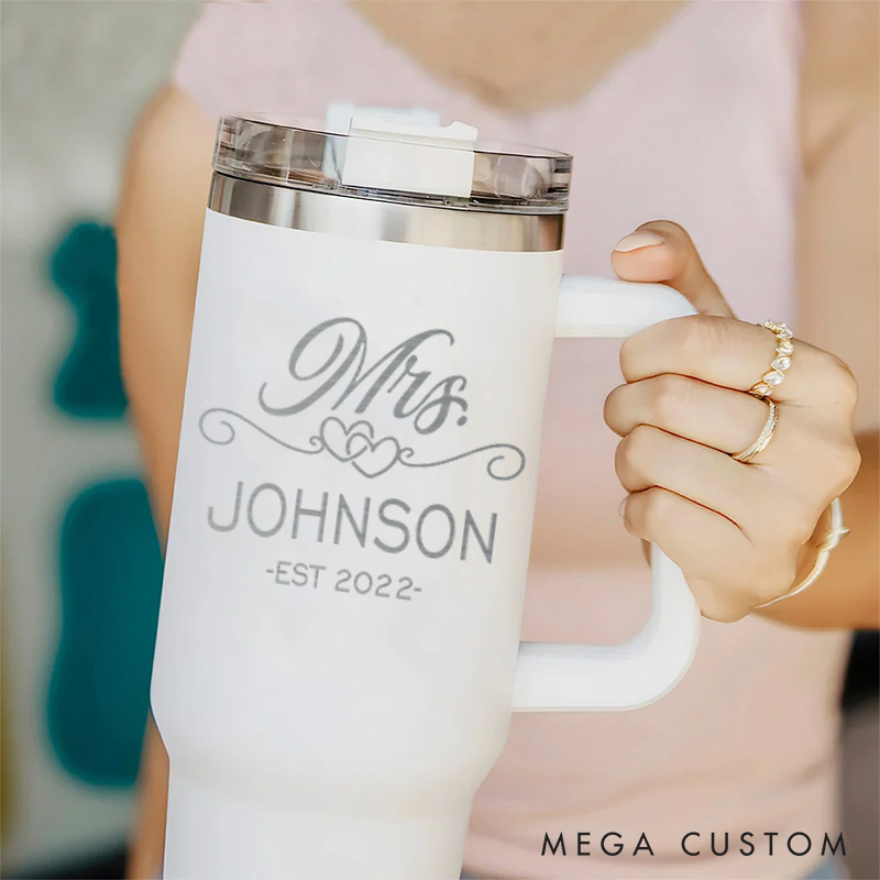 Personalized Mr. and Mrs. Anniversary Tumbler 40oz Tumbler with Handle and Straw for Couple Husband and Wife Anniversary Gift Tumbler