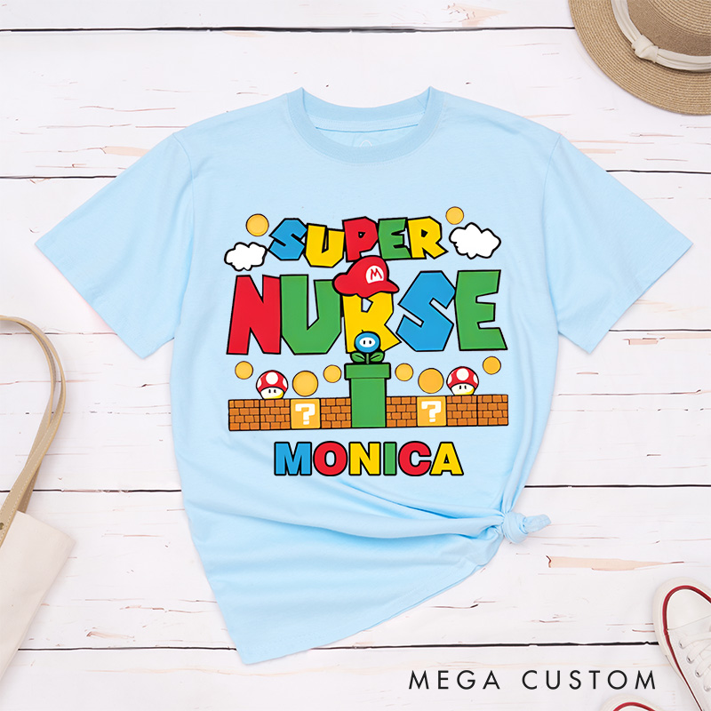 Personalized Nurse T-Shirts Super Nurse Hero of Care Fashion Design T-Shirts