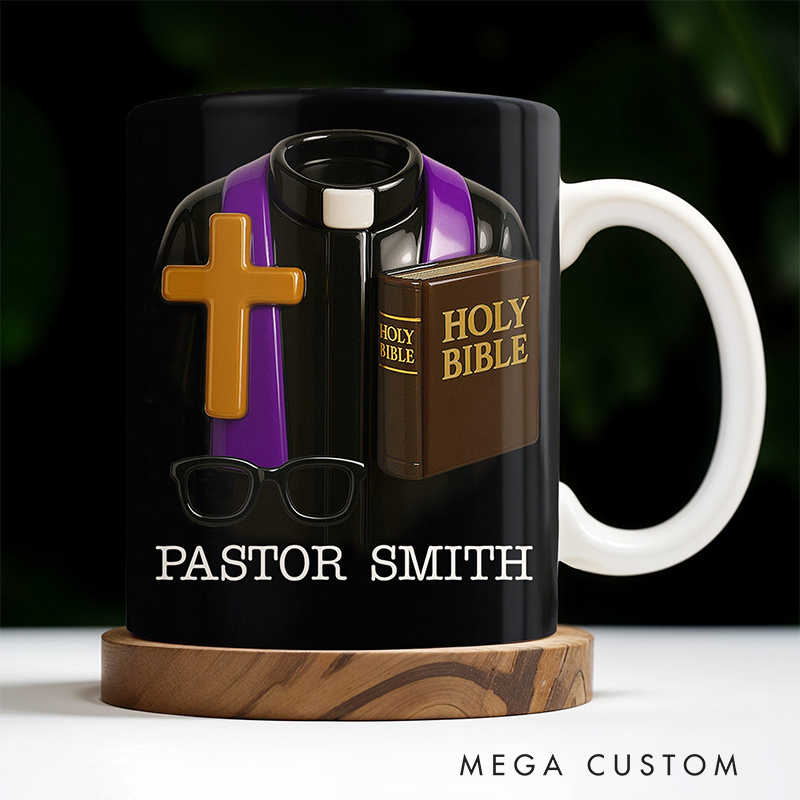 Personalized Cross and Holy Bible Ceramic Mug with Name Pastor Coffee Mug Gift for Religious Leaders Christian Gift