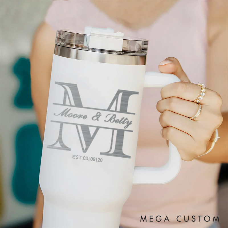 Personalized Couple Anniversary Gift Tumbler Mr. and Mrs. 40oz Tumbler Couple Travel Mug with Handle and Straw for Husband and Wife