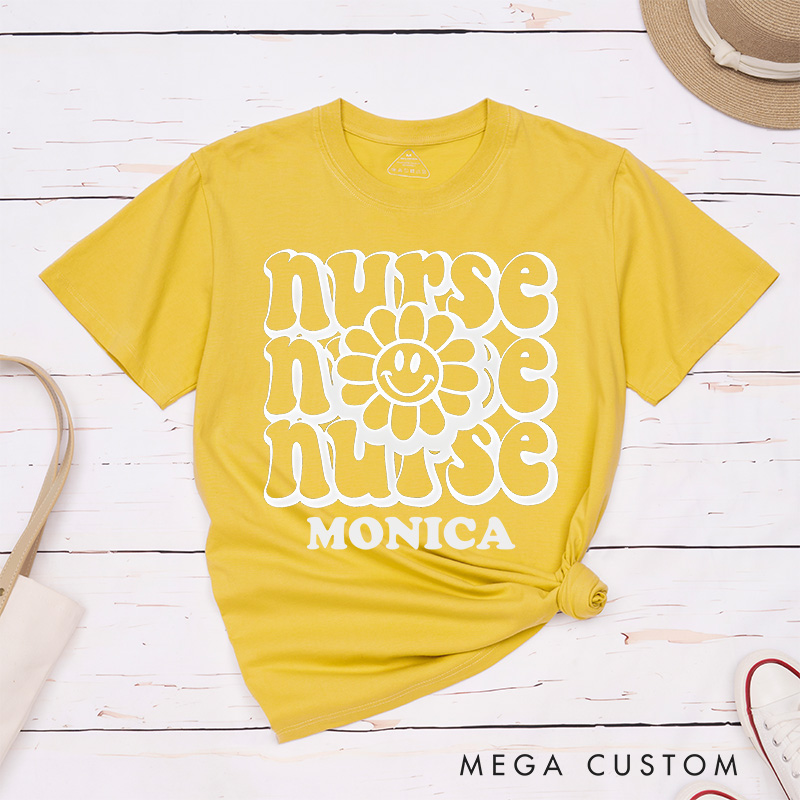 Personalized Nurse T-Shirts Smiling Nurse Blooms Fashion Design T-Shirts