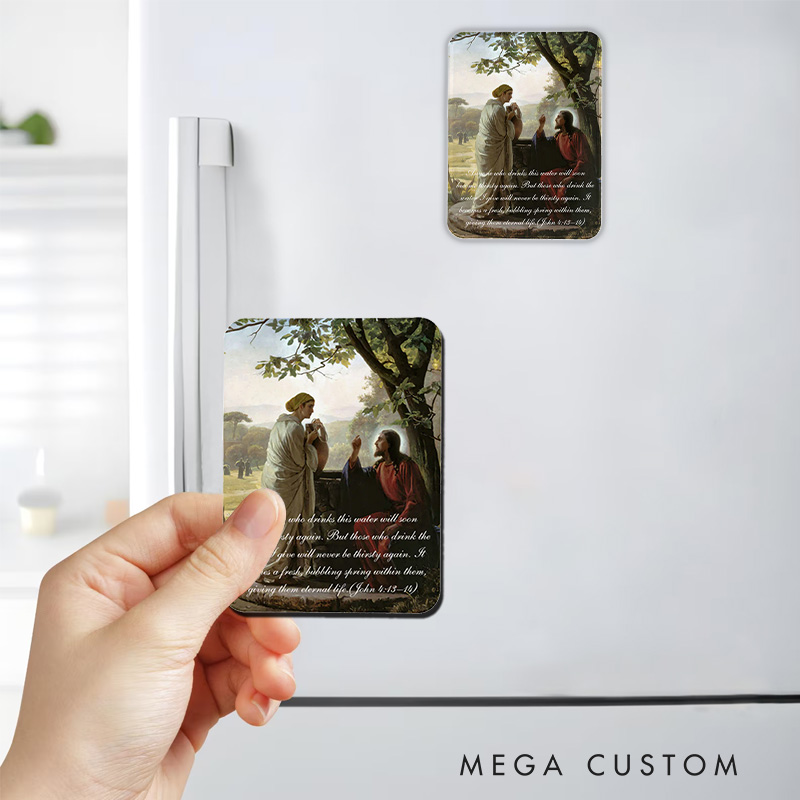 Personalized Woman at the Well Religious Magnetic Fridge Magnet with Bible Verse Religious Gift Faith Gift