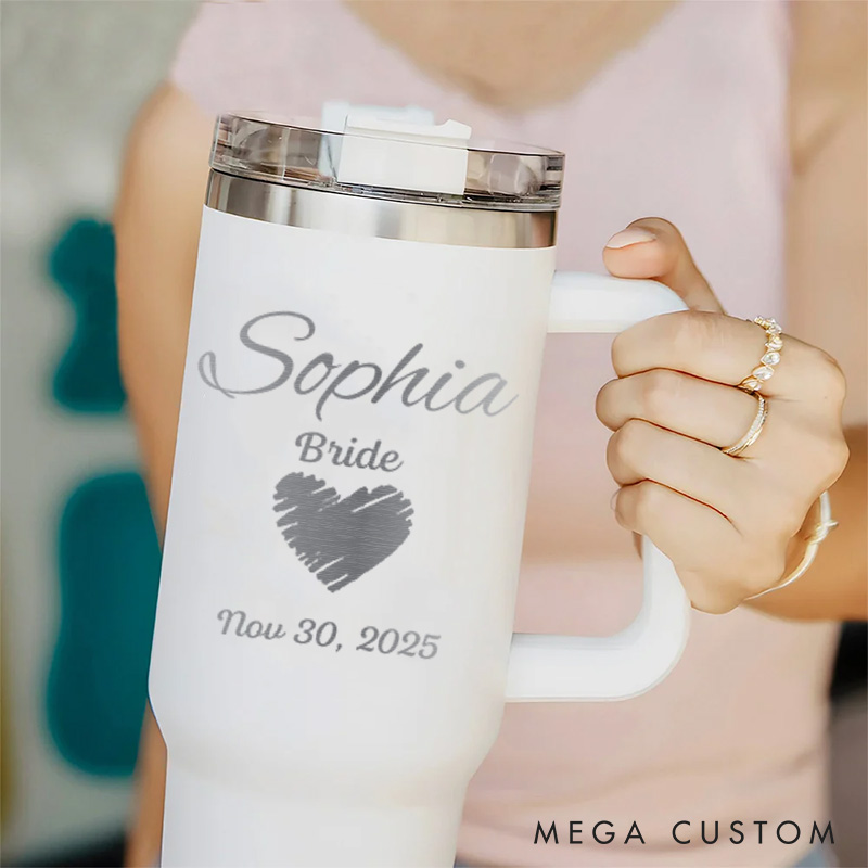 Personalized Bridesmaid Hand-drawn Heart 40oz Tumbler Maid of Honor Tumbler with Lid and Straw Bride Bachelorette Party Gift Bridal Shower Tumbler