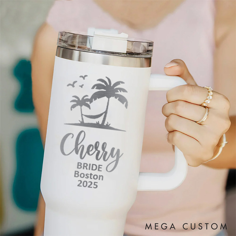 Personalized Bridesmaid Tropical Palm Tree 40oz Tumbler Maid of Honor Tumbler with Lid and Straw Bride Bachelorette Party Gift Bridal Shower Tumbler