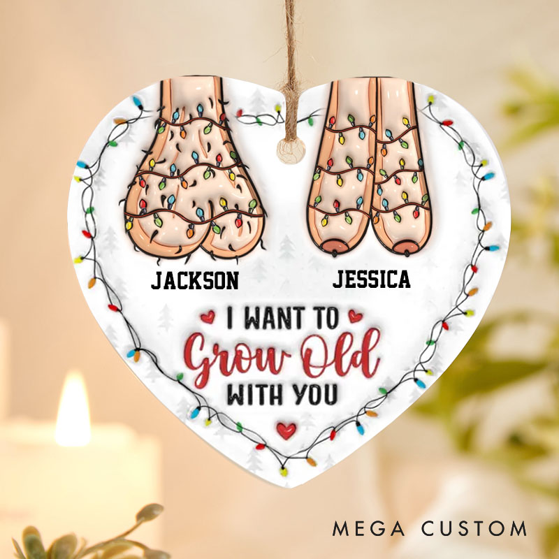 Personalized 3D Inflated Effect Printed Couple Christmas Ornament Funny Christmas Couple Ceramic Ornament 