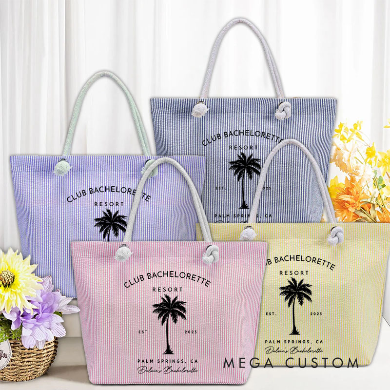 Personalized Palm Tree Club Bachelorette Party Tote Bag Bridesmaid Tote Bag Wedding Day Gift from Bride