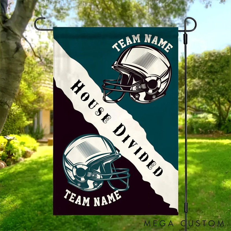 Personalized American Football "House Divided" Garden Flag with Custom Your Team Name and Color