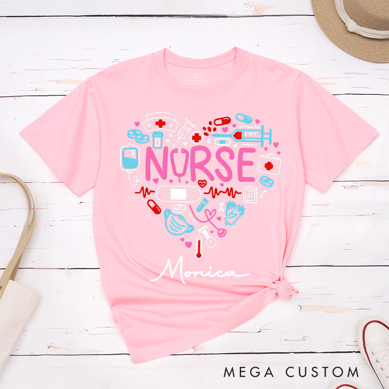 Personalized Nurse T-Shirts Heart of Nurse Fashion Design T-Shirts