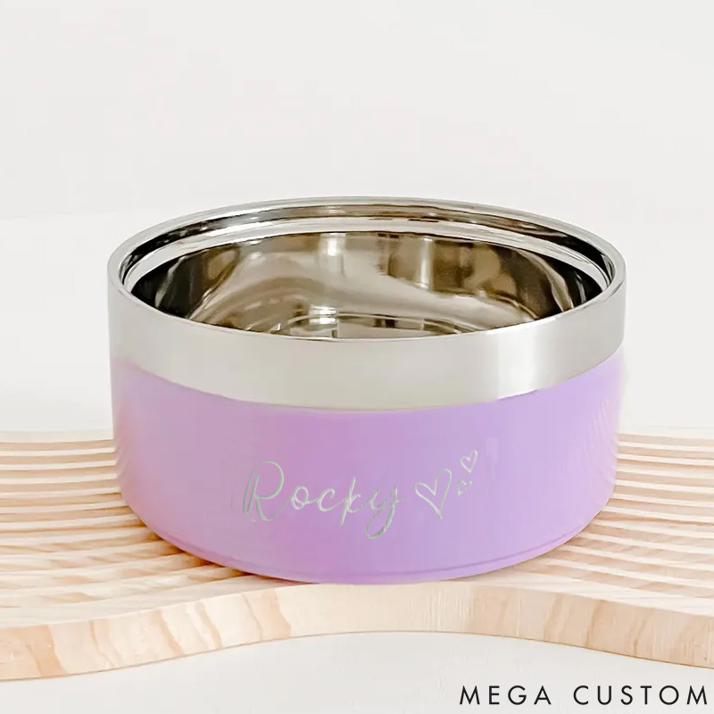 Personalized Pet Lover Stainless Steel Pet Bowl with Name Hearts Pet Bowl