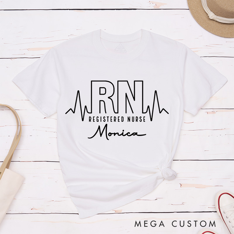 Personalized Nurse T-Shirts Registered Nurse with Heartbeat Fashion Design T-Shirts
