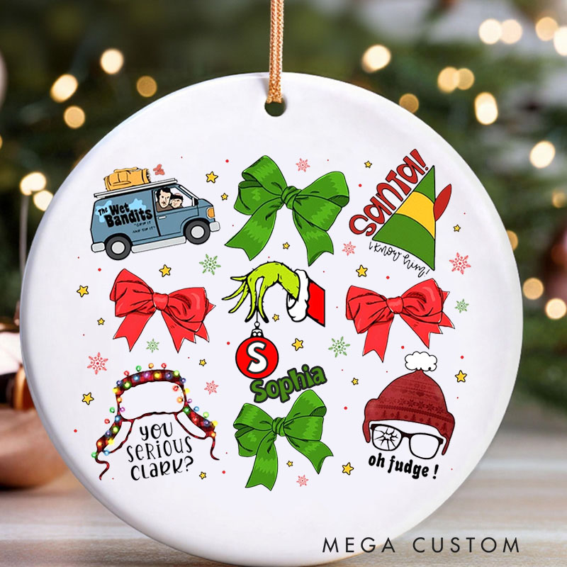 Personalized Green Monster Bows Christmas Ornament Christmas Film Ornament Movie Holiday Ornament
