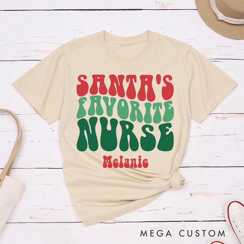 Personalized Nurse T-Shirts Santa's Favorite Nurse Christmas Fashion Design T-Shirts