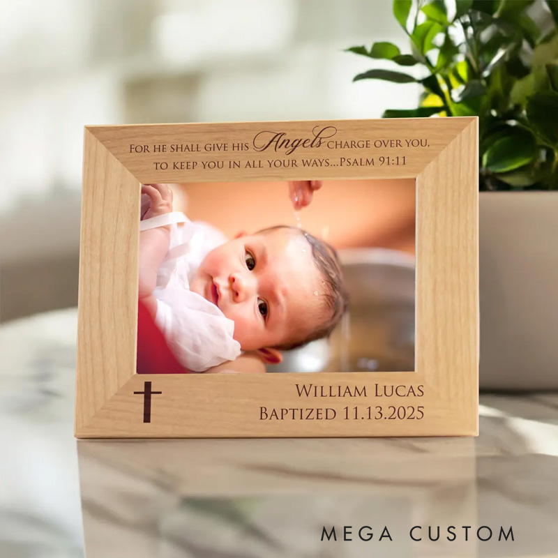 Personalized Psalm 91:11 Bible Verse Keepsake Wooden Picture Frame Religious Gift Christian Baptism Gift