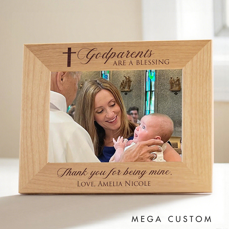Personalized Godparents are a Blessing Keepsake Wooden Picture Frame Religious Gift Christian Faith Gift