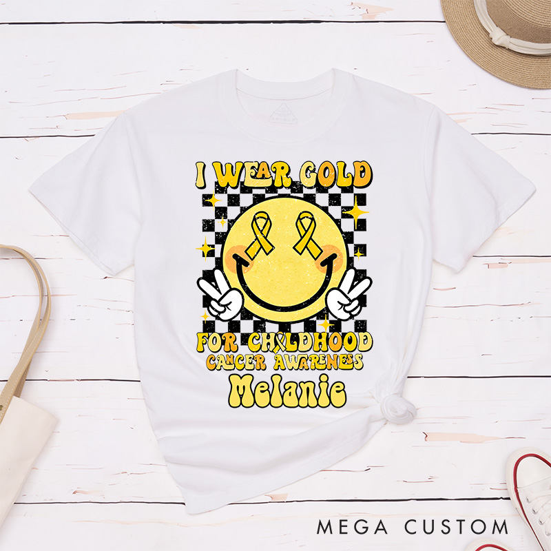 Personalized Nurse T-Shirts I Wear Gold for Childhood Cancer Awareness Fashion Design T-Shirts
