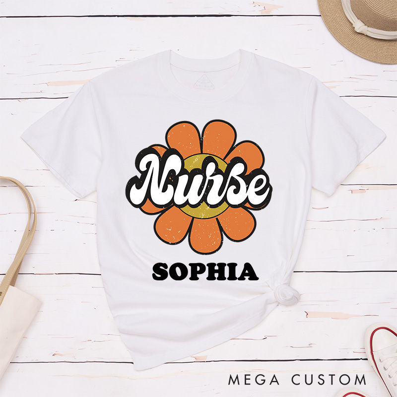 Personalized Nurse T-Shirts Nurse in Full Flower Fashion Design T-Shirts