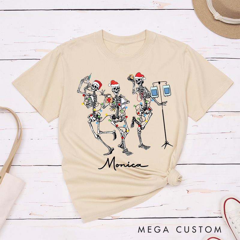 Personalized Nurse T-Shirts Holiday Skeleton Crew Festive Healthcare Heroes Fashion Design T-Shirts