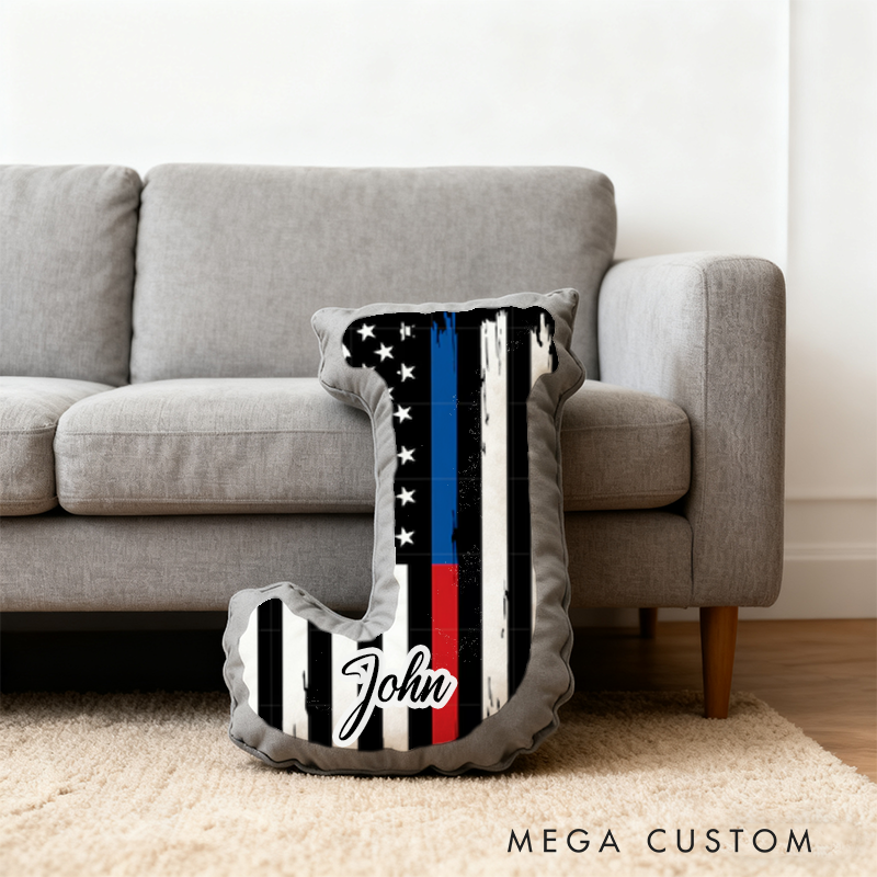 Personalized Thin Blue Red Line Initial Pillow Custom Name Design Cushion for Law Enforcement Supporters Firefighters