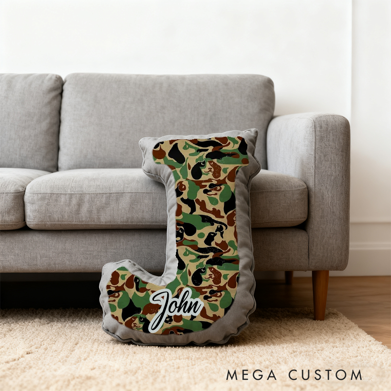 Personalized Camouflage Initial Pillow with K9 and Police Theme Custom Name Cushion for Law Enforcement Enthusiasts