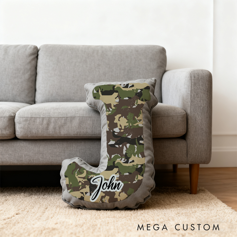 Personalized Camouflage Initial Pillow with K9 and Police Theme Custom Name Cushion for Law Enforcement Supporters