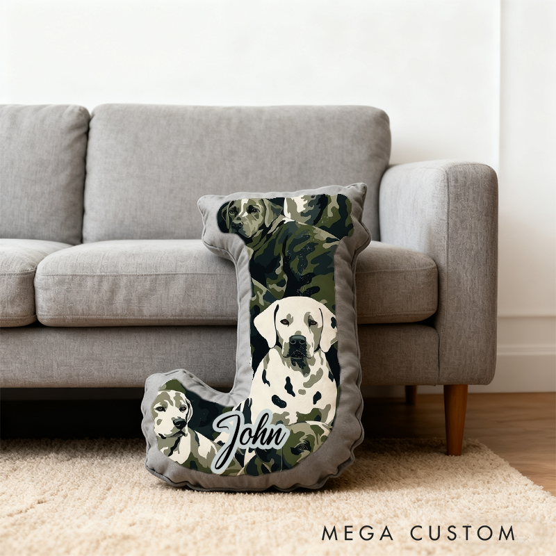 Personalized Camouflage Initial Pillow with K9 and Police Theme Custom Name Cushion for Law Enforcement Supporters