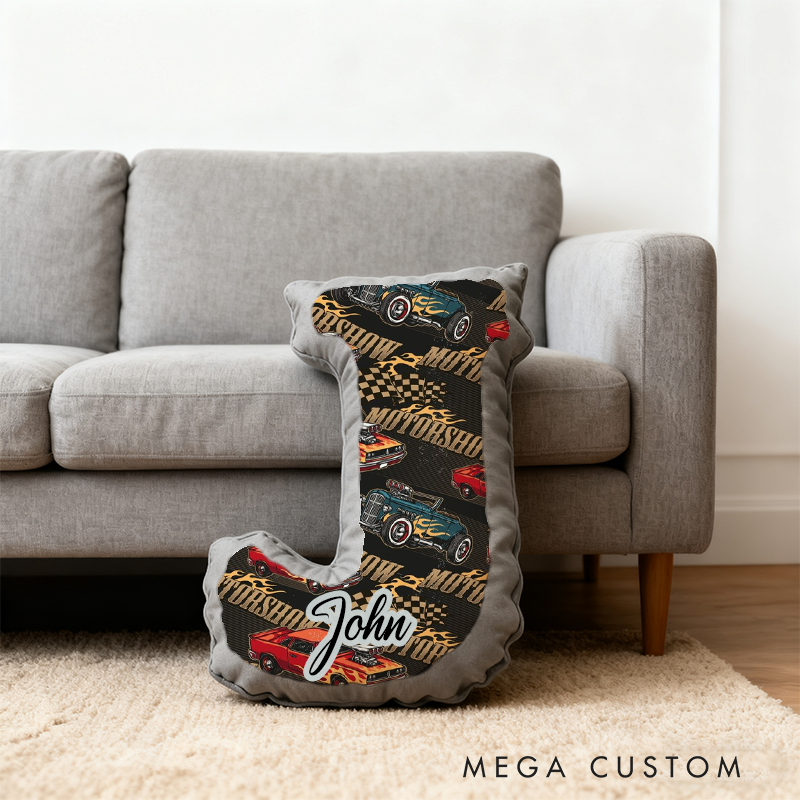 Personalized Classic Car Initial Pillow Custom Name Design Gift for Car Lovers Car Enthusiasts