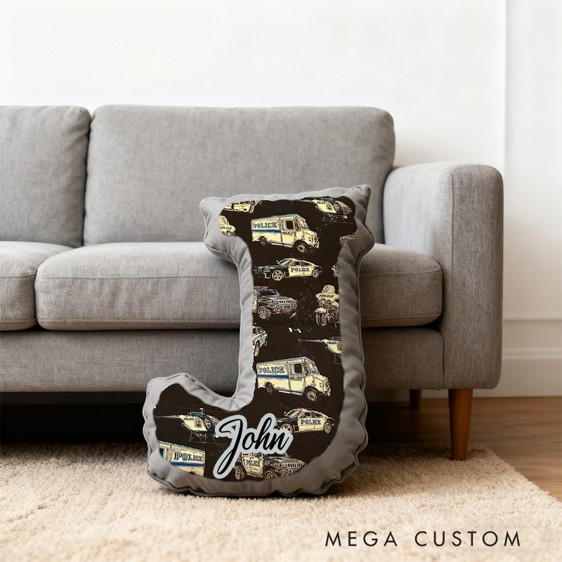 Personalized Police Vehicle Initial Pillow with Custom Name Design Gift for Law Enforcement Fans