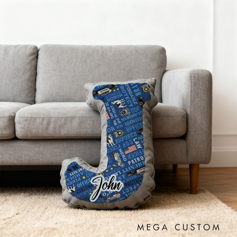 Personalized Police and K9 Initial Pillow with Custom Name Design Gift for Law Enforcement Supporters