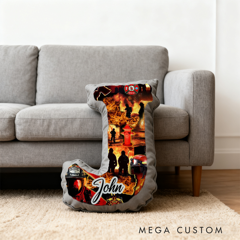 Personalized Firefighter Initial Pillow with Custom Name Design Gift for Firefighter Heroes