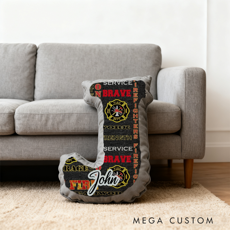 Personalized Firefighter Word Art Initial Pillow with Custom Name Design Gift for Fire Rescue Heroes