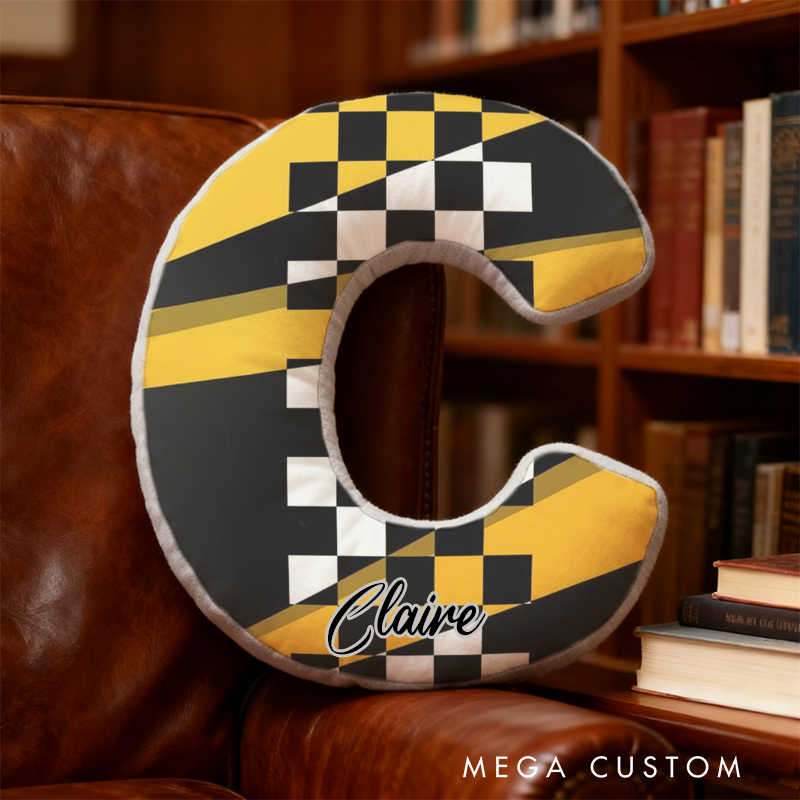 Personalized Racing Checkered Flag Initial Pillow with Custom Name Gift for Race Fans
