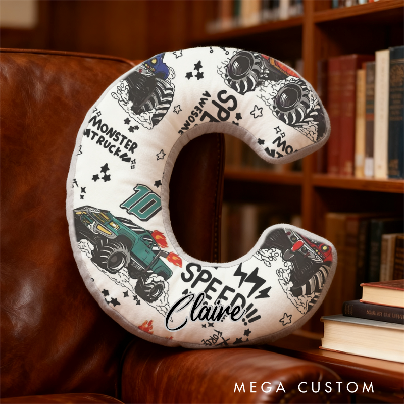 Personalized Racing Doodle Initial Pillow with Custom Name Gift for Motorsports Fans