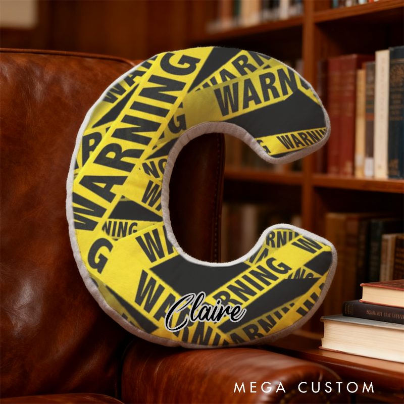 Personalized Warning Tape Themed Initial Pillow with Custom Name Gift for Law Enforcement Fans