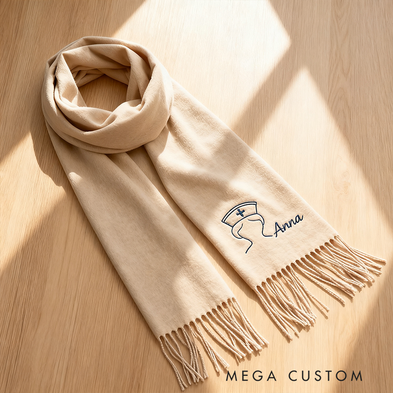 Personalized Nurse Scarf Custom Name Embroidered Shawl Gift for Nurse Girlfriend or Mom Solid Color Winter Wrap