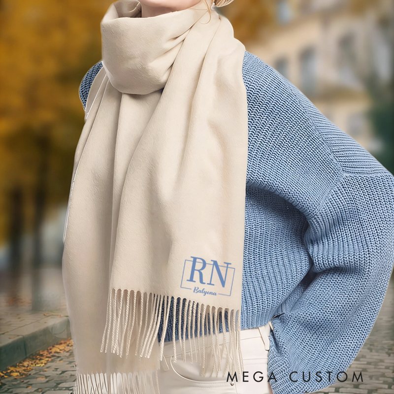 Personalized RN Nurse Scarf Custom Name Monogram Shawl Gift for Nurse Girlfriend or Mom Solid Color Winter Wrap