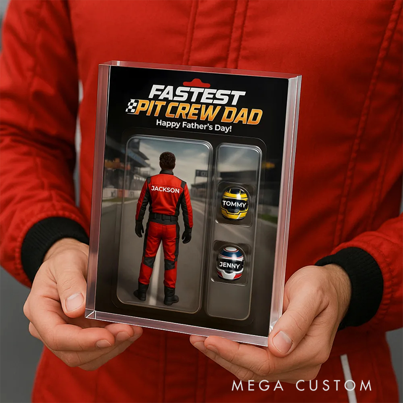 Personalized Fastest Pit Crew Dad With Kids' Names Acrylic Block Plaque Gifts