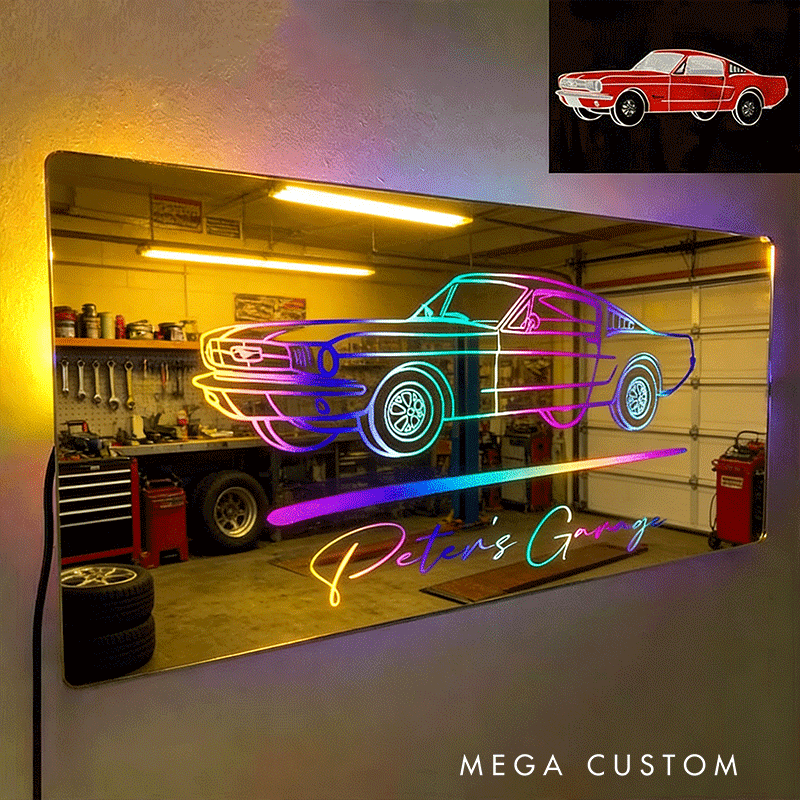 Personalized Mirror Light Custom Line Drawing Cool Gift for Racers and Car Lovers