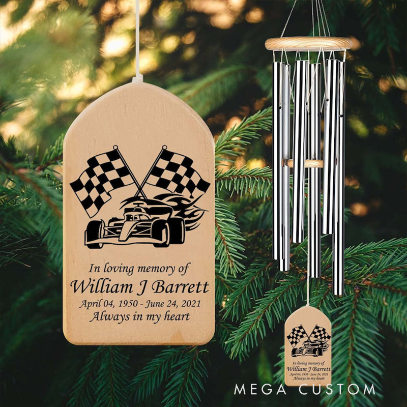 Personalized Racing Memorial Wind Chime Custom In Loving Memory Sympathy Gift Outdoor Garden Decor for Racing Lovers