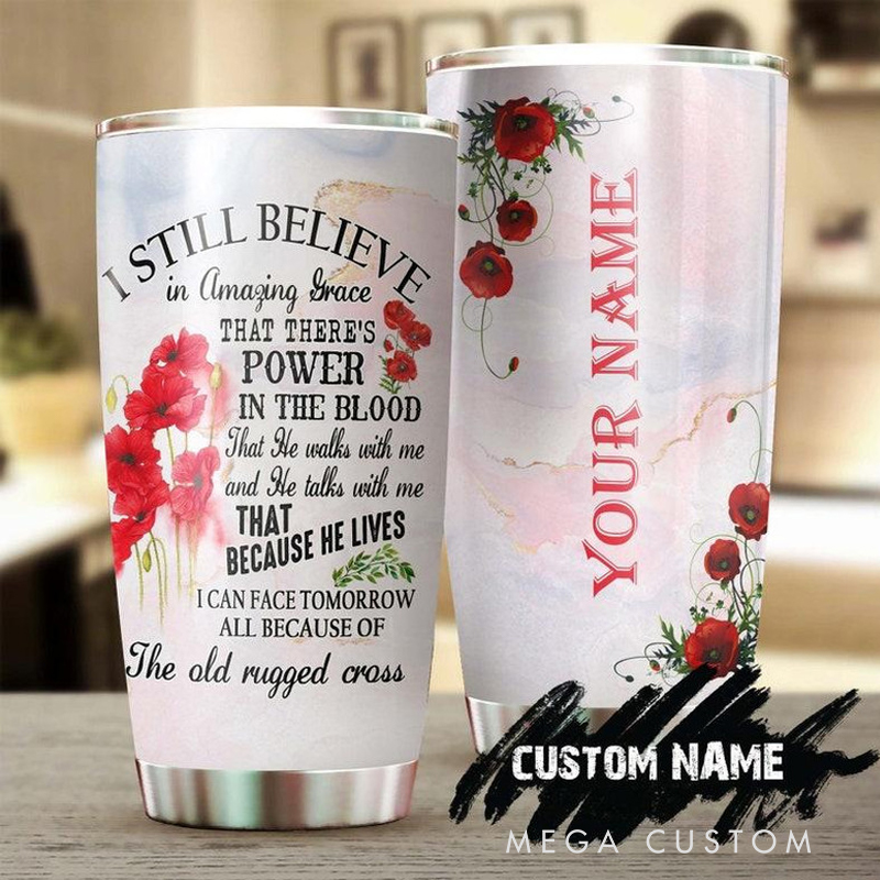 Personalized Faith Believe In Amazing Grace 20oz Stainless Steel Tumbler with Name Christmas Gift