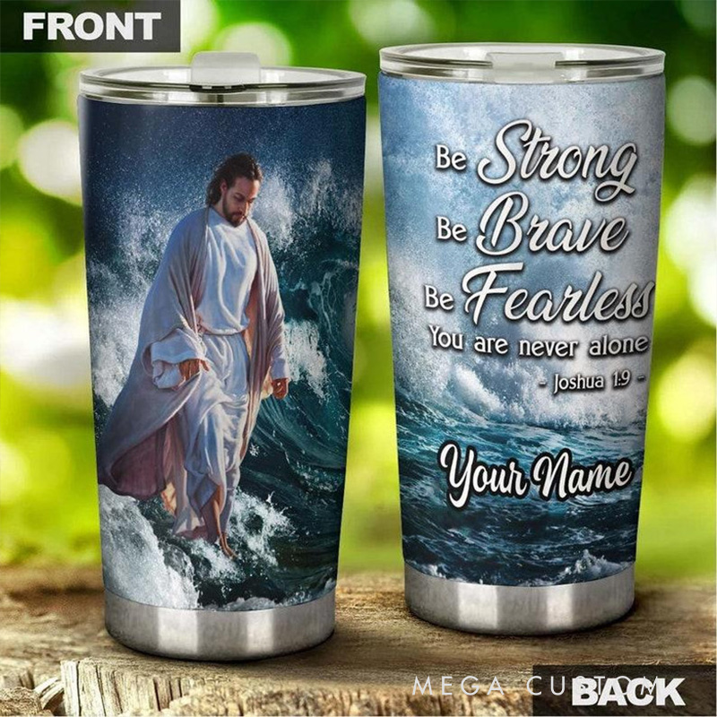 Personalized Jesus Faith Never Alone 20oz Stainless Steel Tumbler with Name Religious Gift for Men