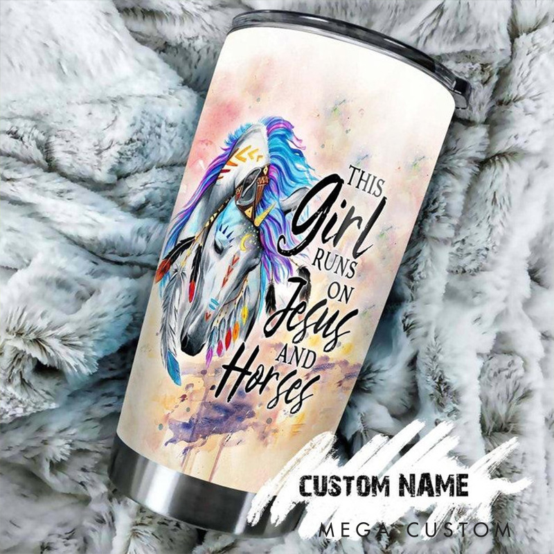 Personalized this Girl Runs on Jesus 20oz Stainless Steel Tumbler with Name Religious Gift for Women