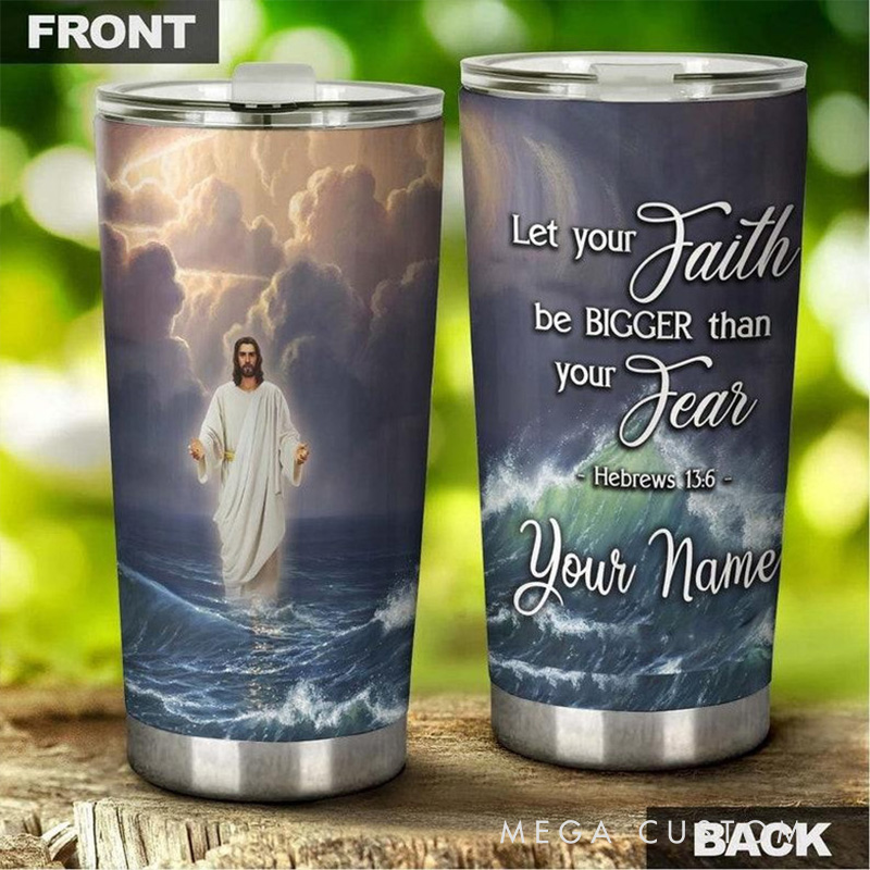 Personalized Jesus Walking on Water 20oz Stainless Steel Tumbler with Name Religious Gift for Men