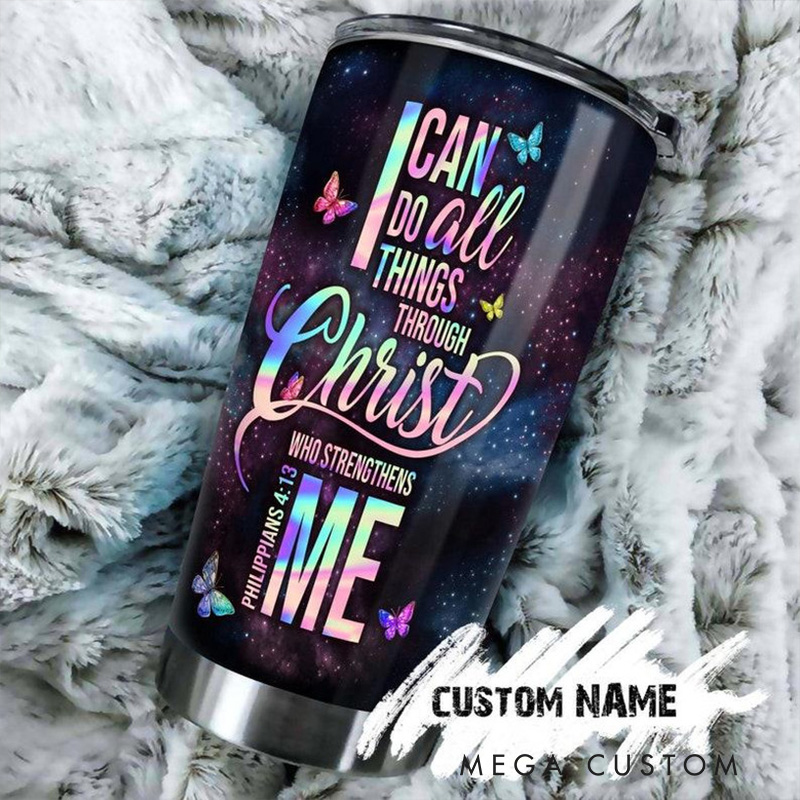 Personalized Jesus Sunflower 20oz Stainless Steel Tumbler with Name Religious Gift for Women