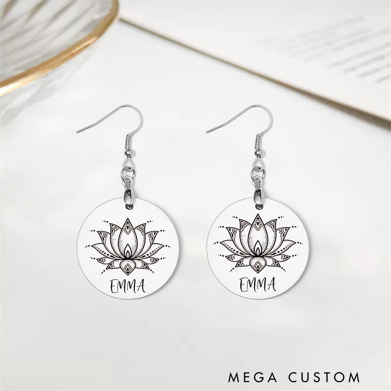 Personalized Lotus Earrings Lightweight and Elegant Design Custom Name Jewelry Gift Acrylic Earrings for Yoga Lover