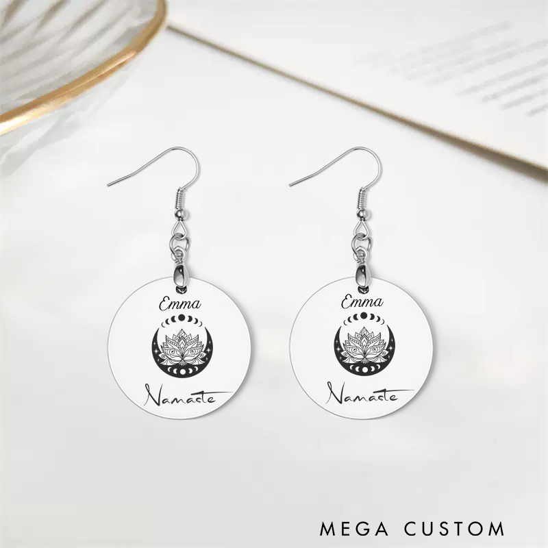 Personalized Namaste Earrings with Lotus and Moon Design Custom Name Jewelry Gift Acrylic Earrings for Yoga Lover