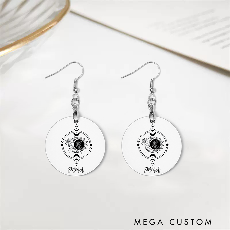 Personalized Moon Phase Earrings with Lotus Design Custom Name Jewelry Gift Acrylic Earrings for Yoga Lover