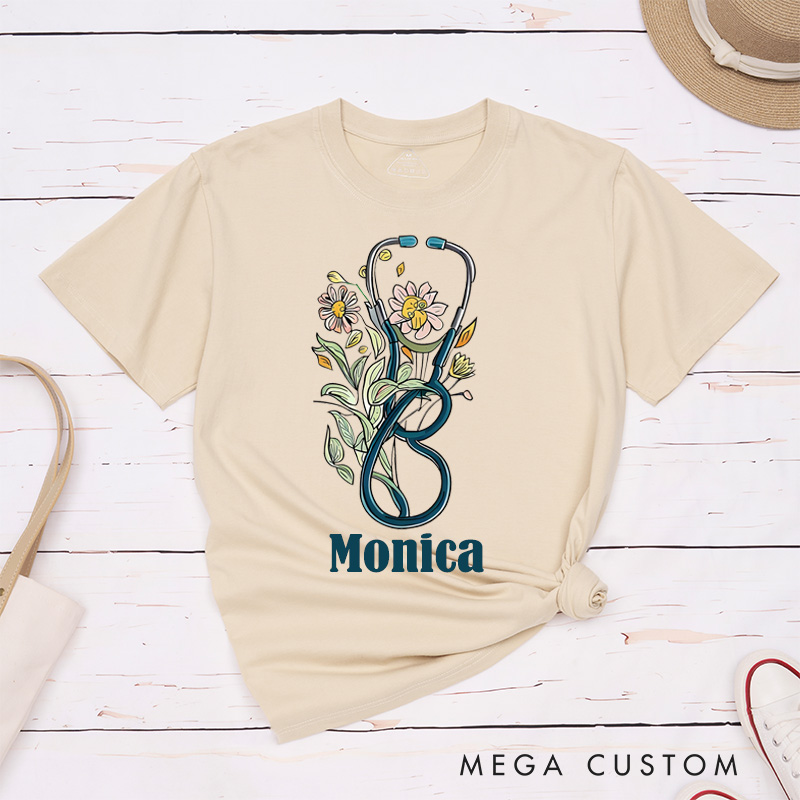 Personalized Nurse T-Shirts Stethoscope Blooms The Art of Healing Fashion Design T-Shirts