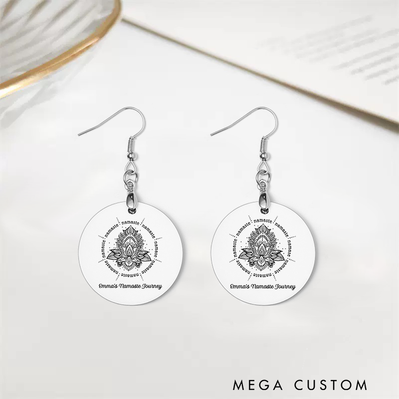 Personalized Namaste Earrings with Mandala Design Custom Name Jewelry Gift Acrylic Earrings for Yoga Lover