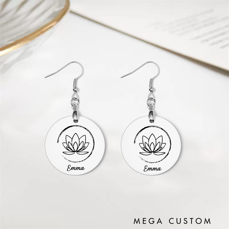 Personalized Lotus Earrings with Minimalist Design Custom Name Jewelry Gift Acrylic Earrings for Yoga Lover