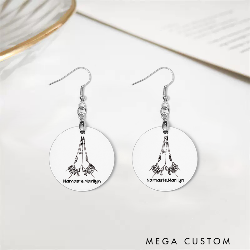 Personalized Namaste Earrings with Prayer Hands Design Custom Name Jewelry Gift Acrylic Earrings for Yoga Lover